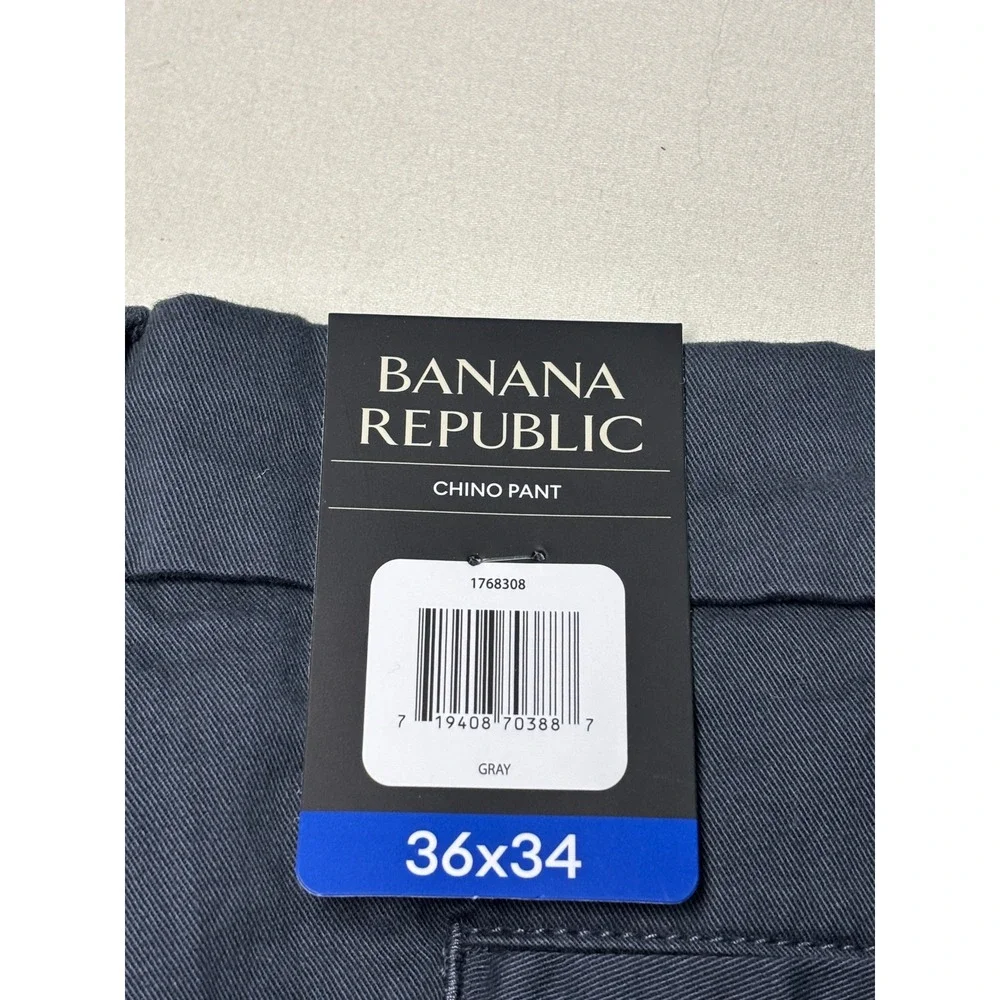 NWT Banana Republic Mens Gray Chino Pants Straight Leg Cotton Stretch 36x34